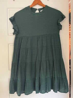 Vestique Dark Green Ruffle Tiered Dress
